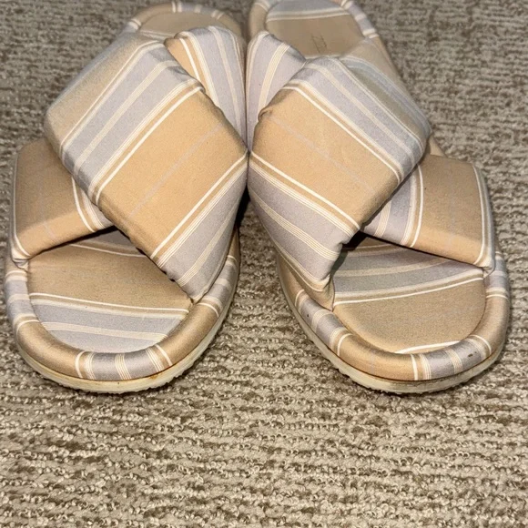 Zara fabric padded strap beige blue printed Striped sandals slides Shoes 41 - Picture 6 of 6
